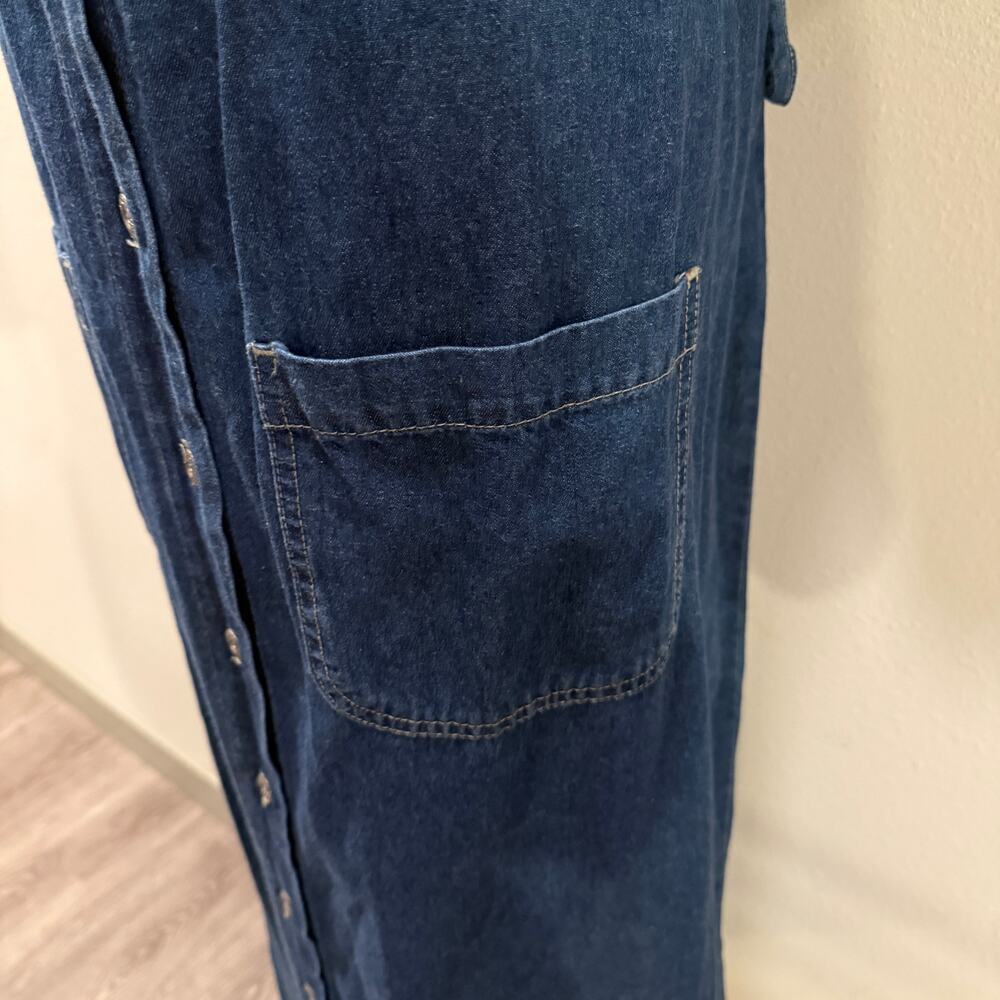 Vintage Erika Co Embroidered Chambray Denim Midi Dress 1X Cotton Cottage Modest - Picture 8 of 12